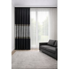 Perde Merkezi Versac Siyah Gri Bronz Fon Perde Salon ve Misafir Odalarına Uygun 1/3 Sık Pileli Tek Kanat Lüks Modern Fon Perde