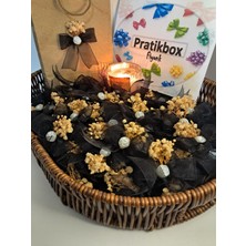 Pratikbox Fiyonk / Tül 2cm'lik / Hediyelik / Süsleme / Siyah Renk/yarım Çiçek Inci /cipso Çiçekli/ 50 Adet