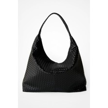Ebrou Kadın Siyah Büyük Boy Salaş Omuz ve Tote Çanta - Geniş Hacim