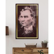 Beta Moda Hub Gold Şeritli Imzalı Atatürk Portresi Cam Tablo, Darbelere Dayanıklı Kırılmaz Temperli