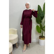 Tesettür Diyarı Kadın Yazlık Kumaş Bağlamalı Etekli Takım- Bordo