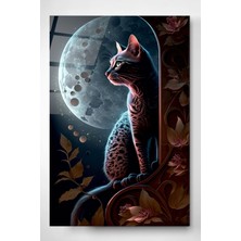 Beta Moda Hub Dolunay ve Kedi Cam Tablo, Dekoratif Cam Tablo