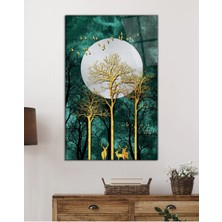 Beta Moda Hub Gold Ağaç ve Ay Cam Tablo, Temperli ve Rodajlı Dayanıklı Kırılmaz Cam