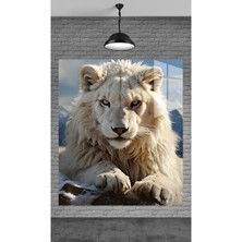 Beta Moda Hub Muhteşem Beyaz Aslan Görseli Temperli Cam Üzerine Tablo