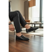 Enoch Noch Hakiki Deri Siyah Lazer Baskı Detaylı Erkek Comfort Ayakkabı