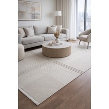 Hoom Rugs Gusto 1348A Bej Krem Modern Halı Mikrofiber Polyester Hav Vermez Spor Saçaklı Halı