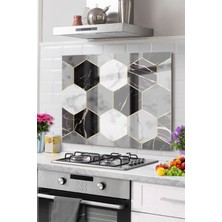 Beta Moda Hub Premium Mutfak Cam Ocak Arkası Koruyucu Tezgah Ankastre Arkası Koruyucu | Mermer Geometrik