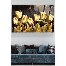 Beta Moda Hub Gold Laleler Cam Tablo, Dekoratif Cam Tablo