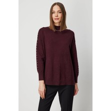 On Fashion Kadın Zımba Detaylı Bordo Kazak 60307