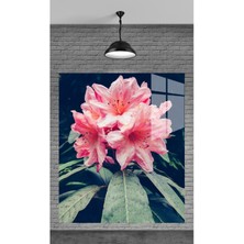 Beta Moda Hub Pembe Çiçekler Yeşil Temperli Cam Üzerine Tablo