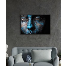 Beta Moda Hub Mavi Boyalı Kadın Portresi Cam Tablo, Temperli ve Rodajlı Dayanıklı Kırılmaz Cam