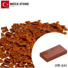 LEGO Yedek Parçalar, 100 Adet 1x2 Tile Düz Fayans Parçası, Koyu Turuncu ( Dark Orange ), 3069