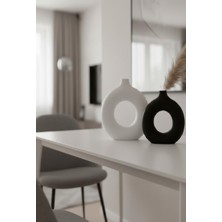 Safir Design Modern Donut Tasarım 2'li Vazo Seti - Büyük & Orta Boy Mat Beyaz Pampas Hediyeli Takım
