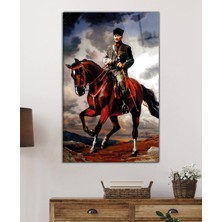 Beta Moda Hub At Üzerinde Üniformalı Mustafa Kemal Atatürk Portresi Cam Tablo, Temperli Dayanıklı Kırılmaz Cam