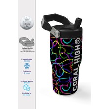 Coral High Çok Renkli Kalp Desenli Katlanır Ağızlıklı Çelik Termos 600 ml 38915