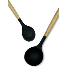 Rubi Porselen Bambu Saplı Siyah Sert Silikon Isıya Dayanıklı Çorba Kaşığı - 1 Adet