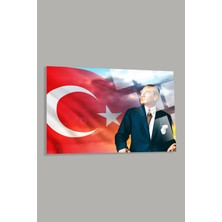 Beta Moda Hub Türk Bayrağı ve Atatürk Ev Ofis Okul Için 4mm Kırılmaz Temperli Yüksek Çözünürlüklü Cam Tablo