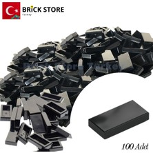 LEGO Yedek Parçalar, 100 Adet 1x2 Tile Düz Fayans Parçası, Siyah ( Black ), 3069