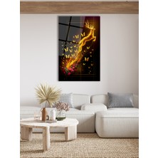 Beta Moda Hub Soyut Geyik ve Kelebekler Dikey Cam Tablo, Modern Ev Ofis Salon Duvar Dekoru, Hediyelik Büyük Tablo