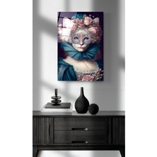 Beta Moda Hub Rokoko Tarzı Kedi Cam Tablo, Dekoratif Cam Tablo