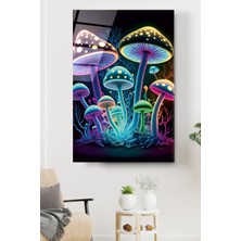 Beta Moda Hub Neon Mantarlar Cam Tablo, Dekoratif Cam Tablo