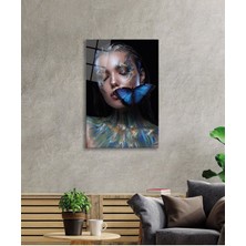 Beta Moda Hub Renkli Makyajlı Kadın Kelebek Cam Tablo, Darbelere Dayanıklı Kırılmaz Temperli