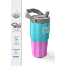 Coral High Renkli Çizgili Desenli Katlanır Ağızlıklı Çelik Termos 600 ml 38909