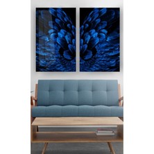 Beta Moda Hub Lacivert Kanatlar 2li Cam Tablo, Doğa Tabloları, Duvar Dekor, Büyük Tablo, Cam Duvar Tablo