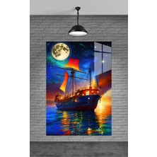 Beta Moda Hub Gemi ve Dolunay Cam Tablo Ev Dekorasyon,balkon Dekorasyonu,dekoratif,duvar Tablo,mutfak Tablo