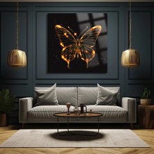 Beta Moda Hub Gold Kelebek Ultra Yüksek Çözünürlük Kare Cam Tablo Ev Iş Yeri Ofis Hediyesi Soyut Tasarım Tablo