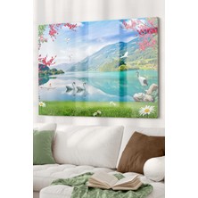 Beta Moda Hub Gölde Yüzen Kuğular | Hayvan Temalı Cam Tablo | 50X70 cm