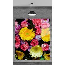 Beta Moda Hub Muhteşem Rengarenk Çiçekler Temperli Cam Üzerine Tablo Sevgilinize Yılbaşı Hediye