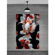 Beta Moda Hub Kırmızı Beyaz 3D Balık Cam Tablo