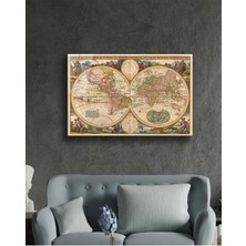 Beta Moda Hub Eski Detaylı Dünya Haritası Cam Tablo, Darbelere Dayanıklı Kırılmaz Temperli