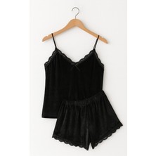 Belpa Kadife Dantel Detaylı Şortlu Takım Yumuşak Kumaşlı Konforlu Tasarım Kadın Iç Giyim