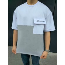 Indispensablely Unisex Torba Cep Detaylı Parçalı T-Shirt - Gri