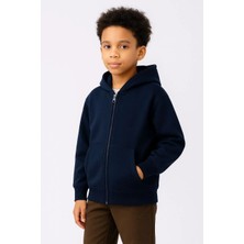 Indispensablely Erkek Çocuk Kapüşonlu Kanguru Çepli̇ Tam Fermuarli Hirka Sweatshi̇rt - Laci̇vert