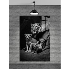 Beta Moda Hub Aslan ve Yavruları Cam Tablo Ev Dekorasyon,balkon Dekorasyonu,dekoratif,duvar Tablo,