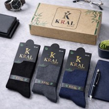 Kral Socks Premium Busines (3 Çift Kutulu) Klasik Uzun Boy Mevsimlik Dikişsiz Erkek Bambu Soket Çorap