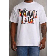 Indispensablely Unisex Baskılı Oversize T-Shirt - Beyaz