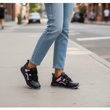 ZOE3tr Kadın Siyah Günlük Pembe-Lila Detaylı Cırtlı Spor Ayakkabı