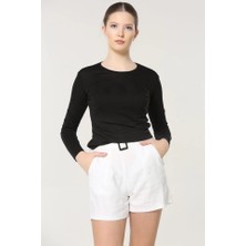 Indispensablely Rahat ve Şık Uzun Kollu Bisiklet Yaka Likralı Viskon Penye Body Siyah