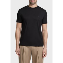 Emporio Armani Ipek Karışımlı Regular Fit Logolu Bisiklet Yaka T Shirt Erkek T Shirt EM004586 AF13721 UC001