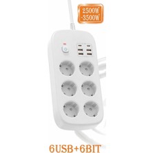 Gunkes 6 Prizi + 6 USB Çıkışlı Kompakt Çoklu Priz – Aşırı Yük & Kısa Devre Korumalı, Ev/ofis Için Ideal