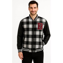 Indispensablely Erkek Kolej Ceket – Kareli̇ Oduncu Kumaş, Kollari Suni̇ Deri̇, Fermuarli, Içi̇ Kapi̇tone Astarli, Nakişl