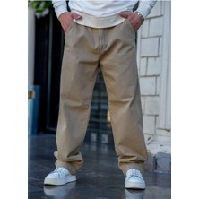 Tarz Cool Erkek Krem Baggy Denim Pantolon