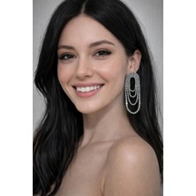 No Name Zirkon Taşlı Su Yolu Sallantılı Gümüş Kaplama Küpe Günlük Kullanım -Özel Günler