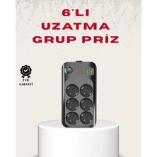 Indispensablely 6’lı Grup Priz Termal Korumalı USB Type-C Çoklu Priz 2 Metre Kablo