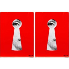 Fornasetti Serratura El Boyaması Italyan Tasarımı, Metal Kitap Tutucu Seti