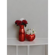 Işıltı Home Desing Aynalı Cam  Vazo  Kırmızı  2  Li  Set